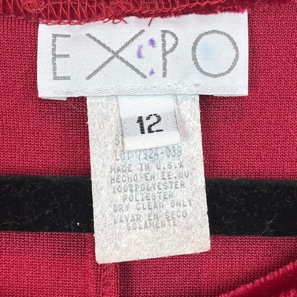 NWT EXPO Red Velvet Swing Dress Sheath Holiday Crew Neck Size 12 Made in USA - Picture 4 of 12